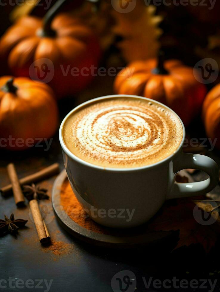 Pumpkin spice latte, iced coffee background photo, Generative AI photo
