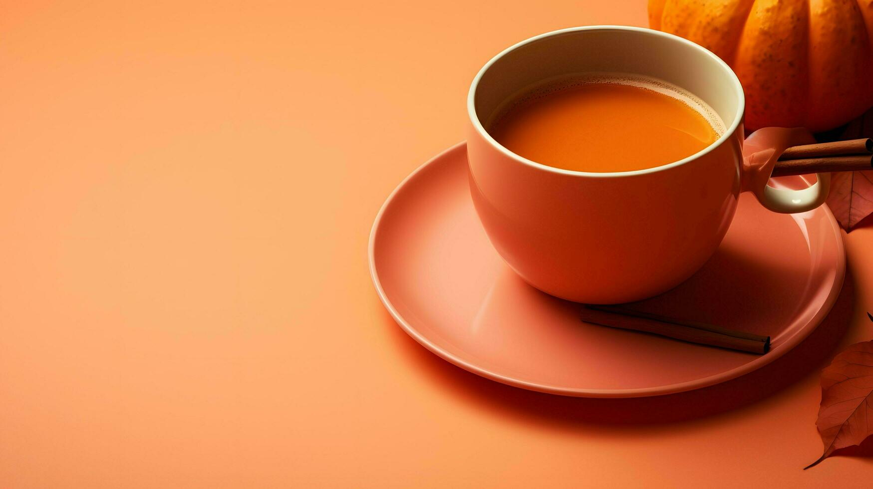 Pumpkin spice cup of tea stock photo, cozy teatime autumn drink, Generative AI photo