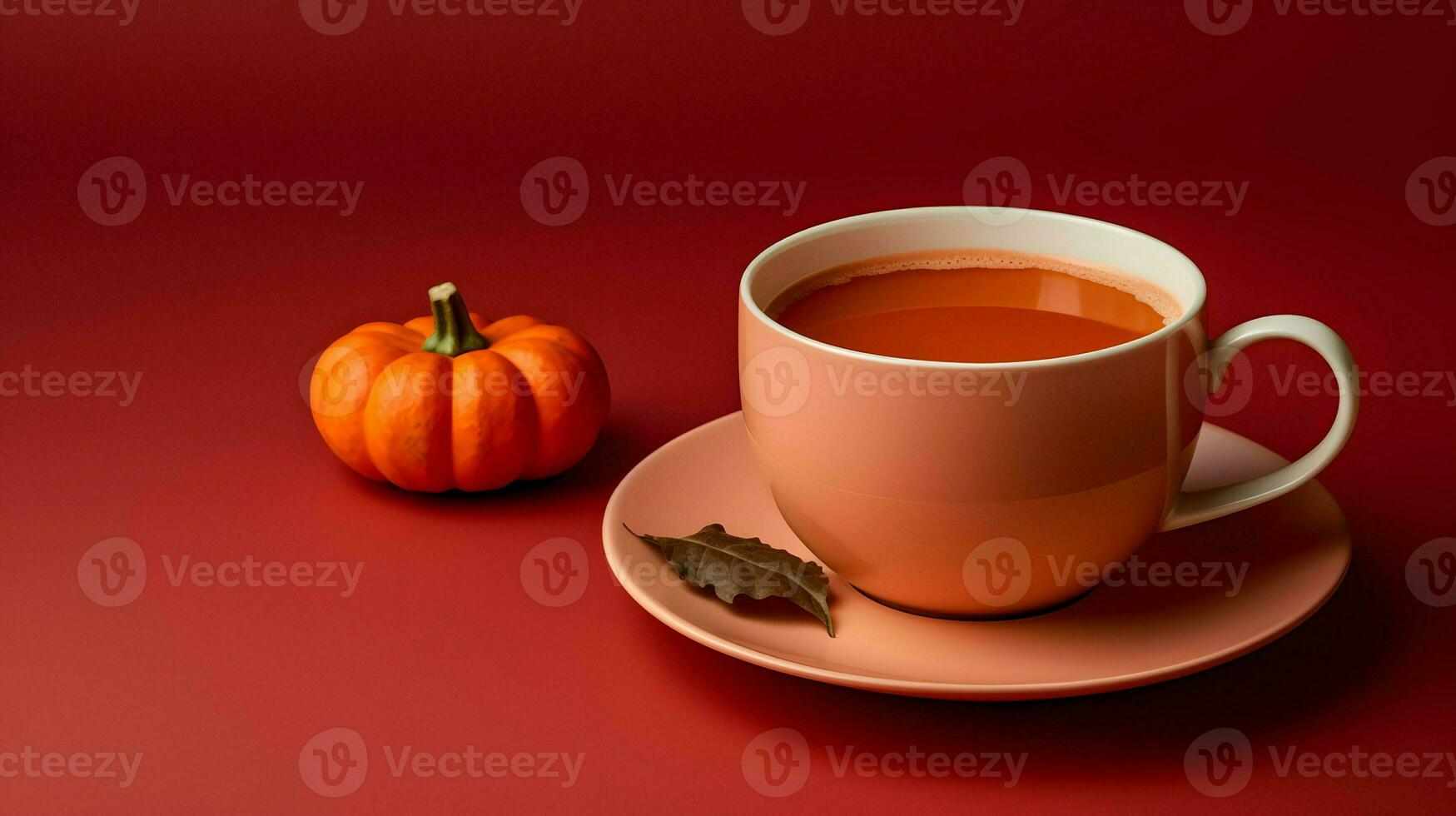 Pumpkin spice cup of tea stock photo, cozy teatime autumn drink, Generative AI photo