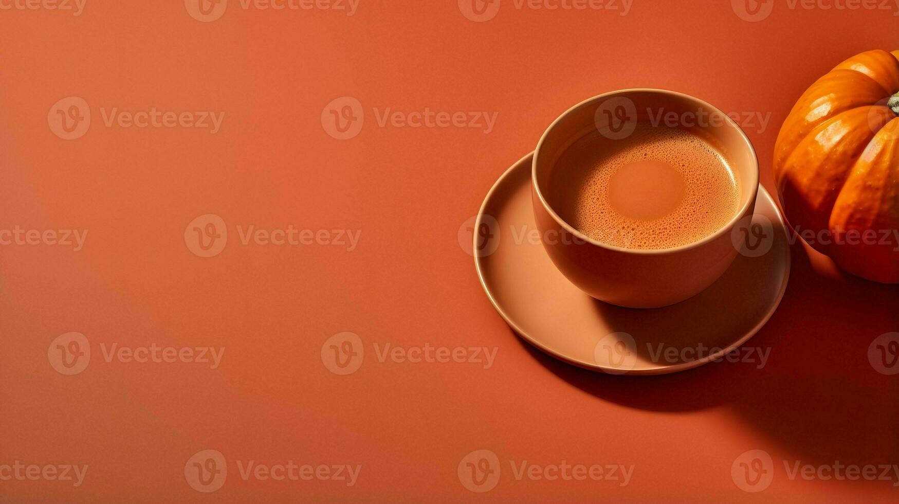 Pumpkin spice cup of tea stock photo, cozy teatime autumn drink, Generative AI photo