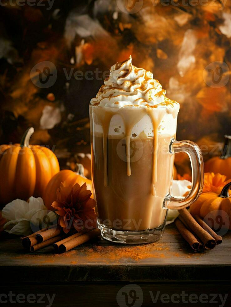 Pumpkin spice latte, iced coffee background photo, Generative AI photo