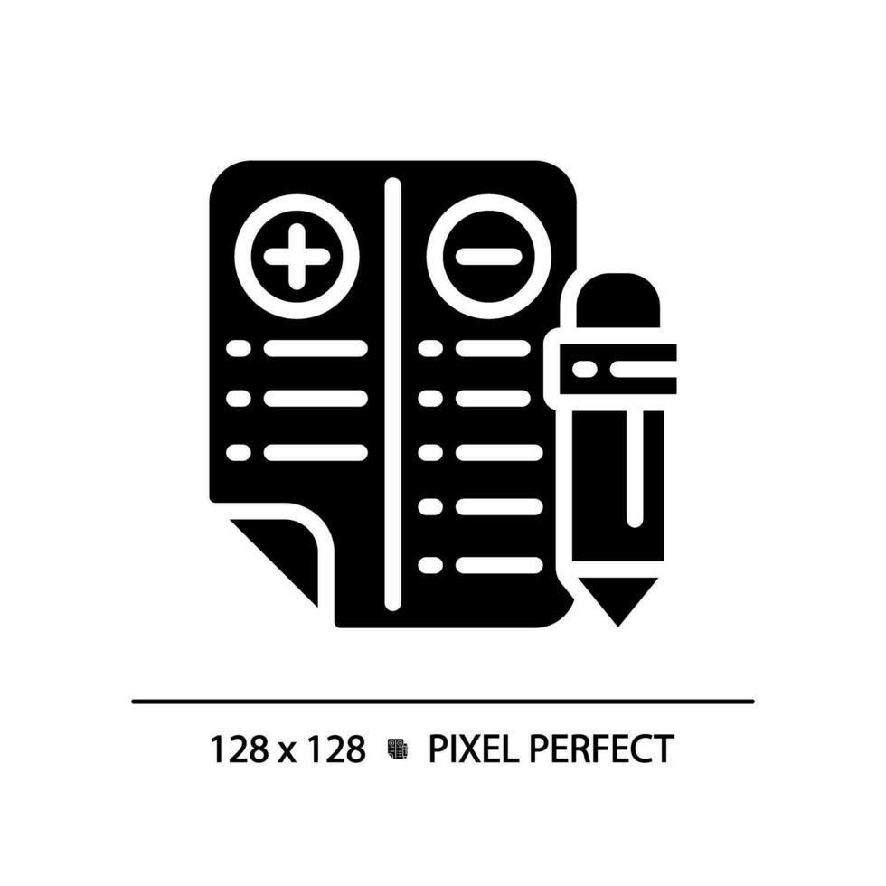 2D pixel perfect silhouette positive and negative points icon, isolated vector, glyph style black illustration representing comparisons vector