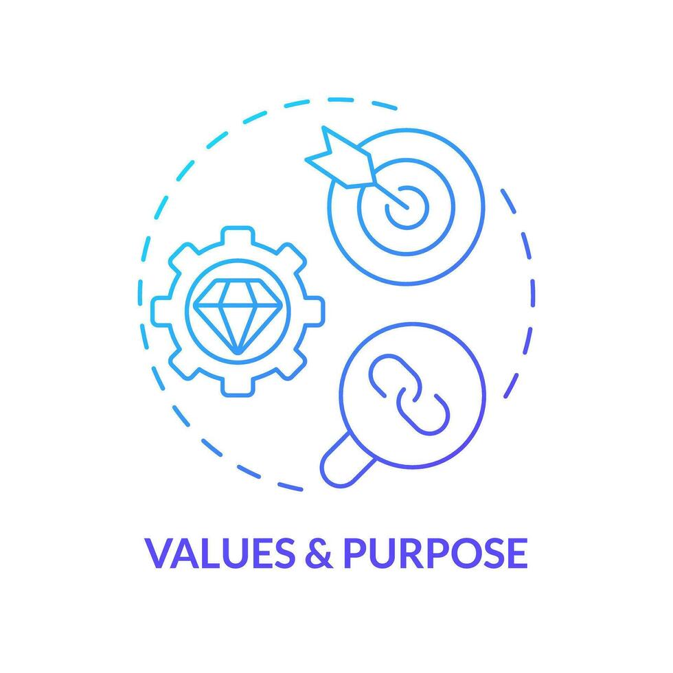 2D gradient icon values and purpose concept, isolated vector, mindful entrepreneurship thin line illustration. vector