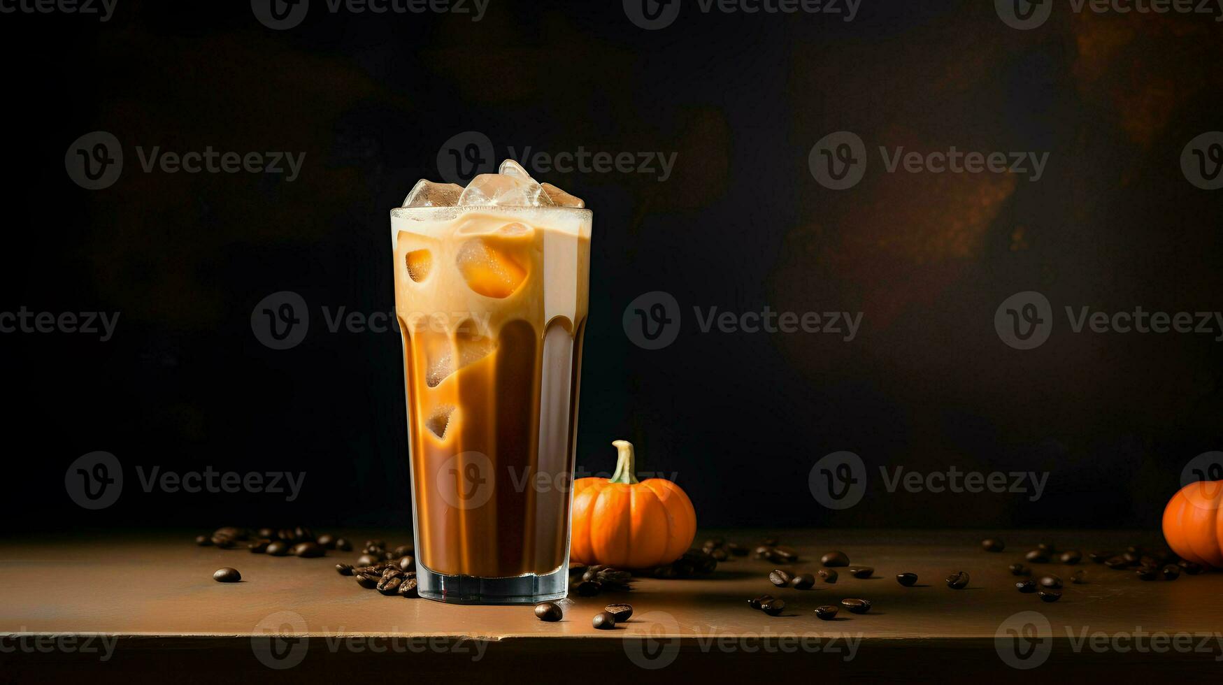 Pumpkin spice latte, iced coffee background photo, Generative AI photo