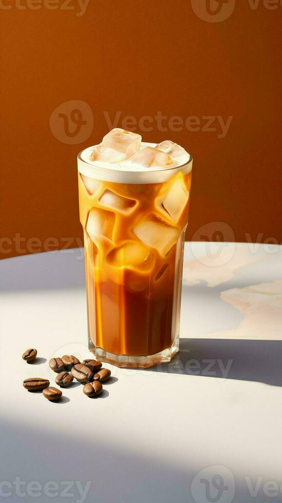 Pumpkin spice latte, iced coffee background photo, Generative AI photo