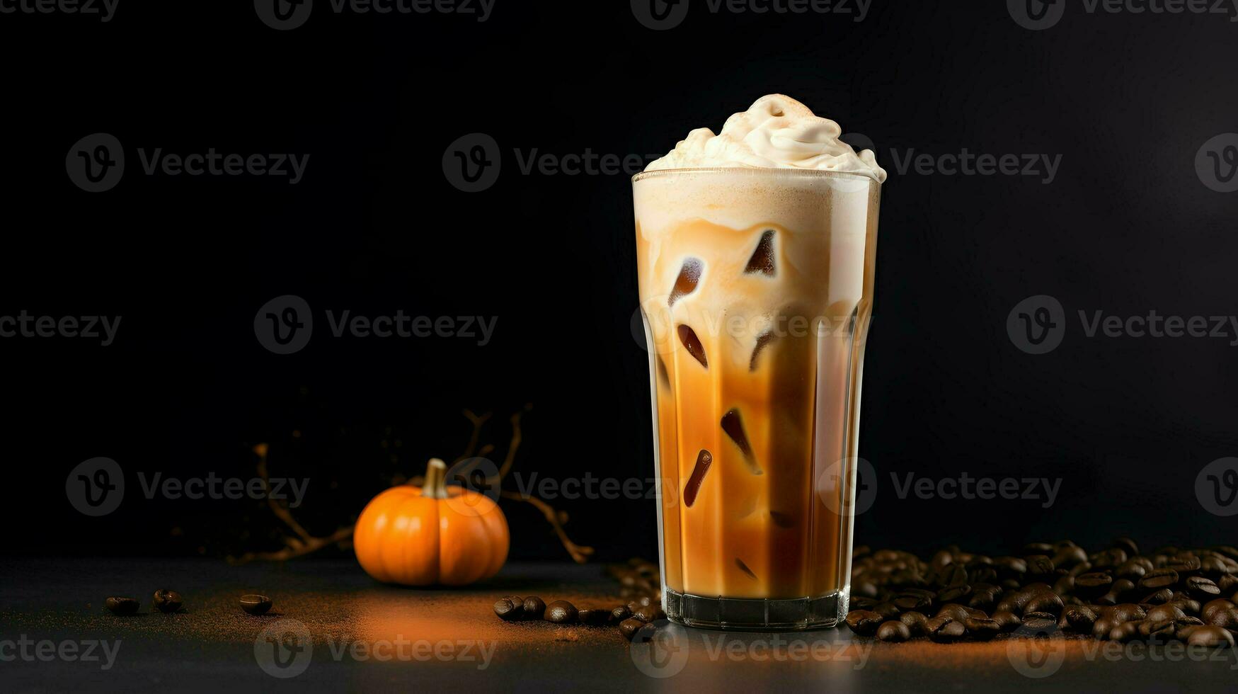 Pumpkin spice latte, iced coffee background photo, Generative AI photo