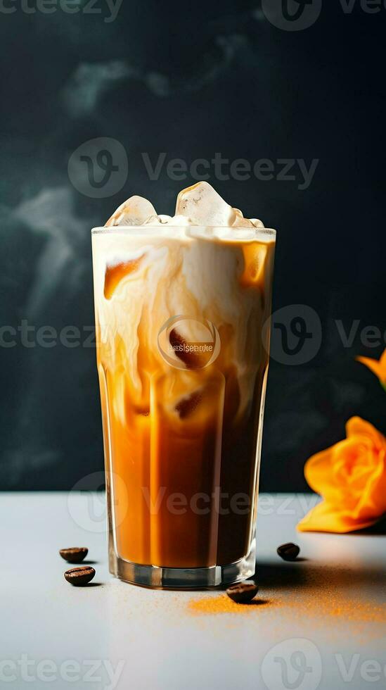 Pumpkin spice latte, iced coffee background photo, Generative AI photo