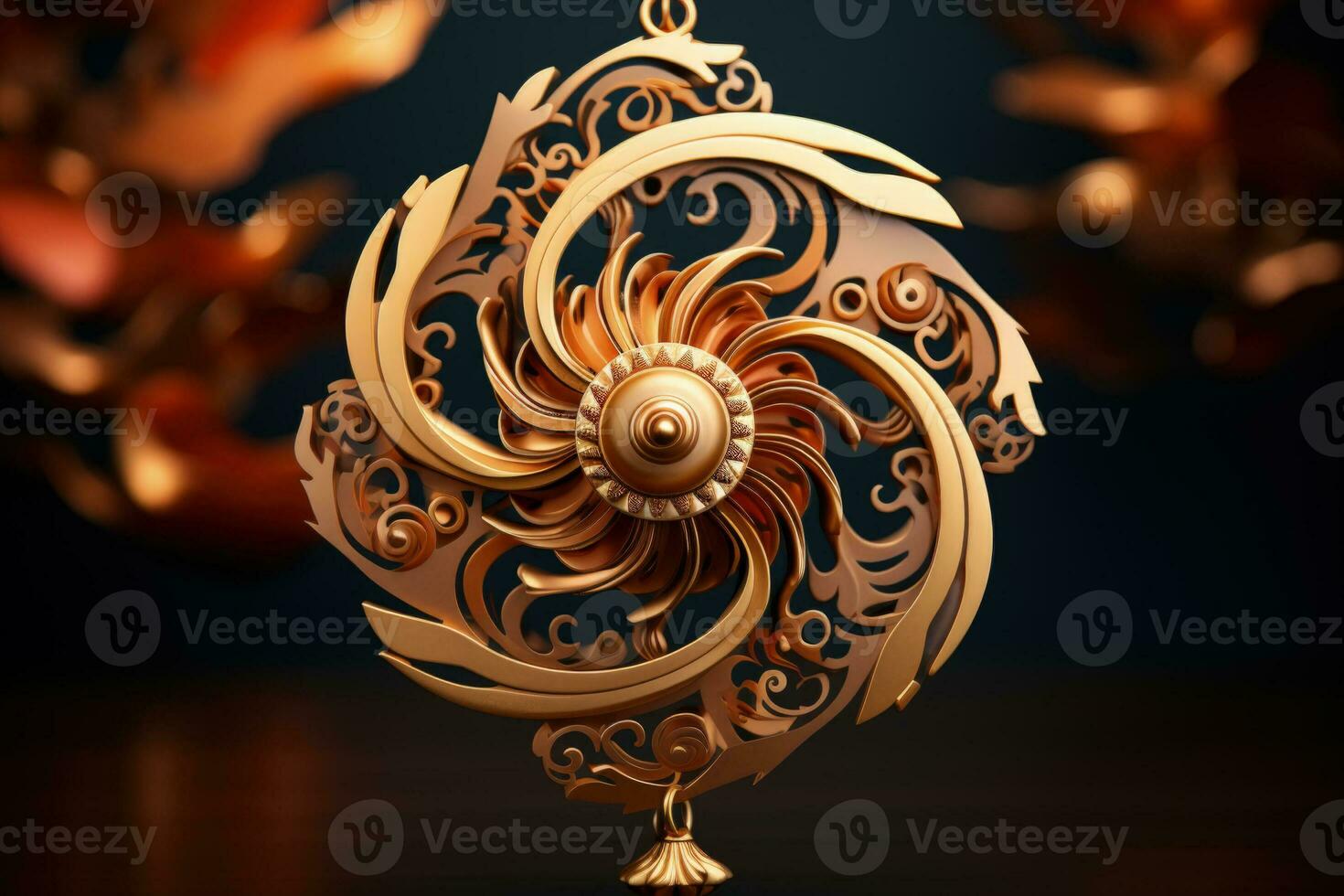 Dragon wind spinner for lunar New Year decor isolated on a brown gradient background photo