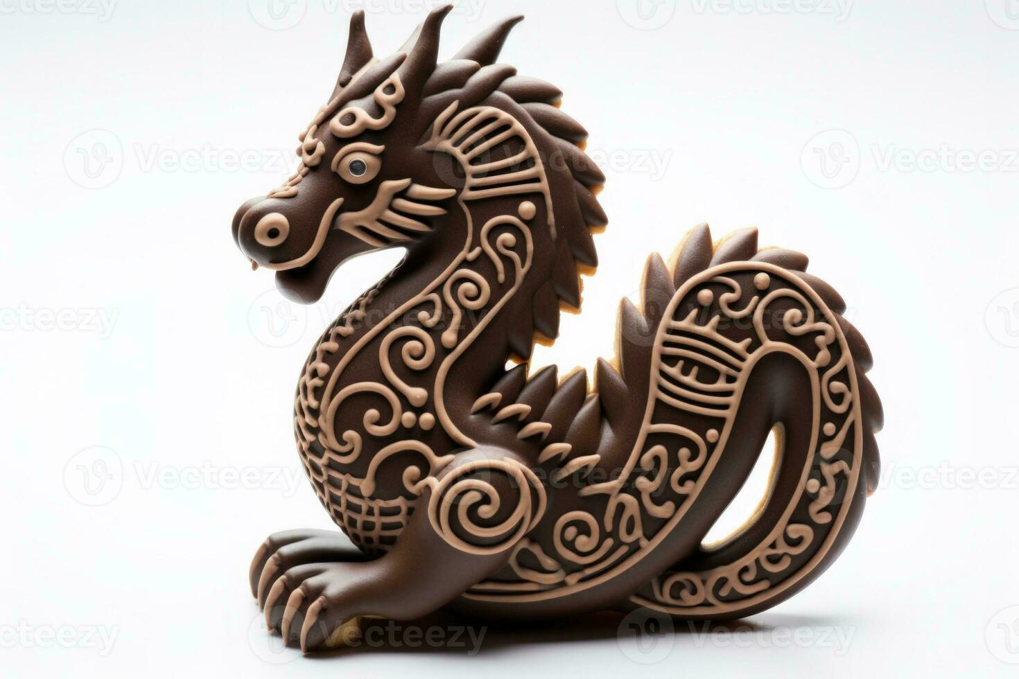 Dragon shaped New Year gingerbread cookie isolated on a white background photo