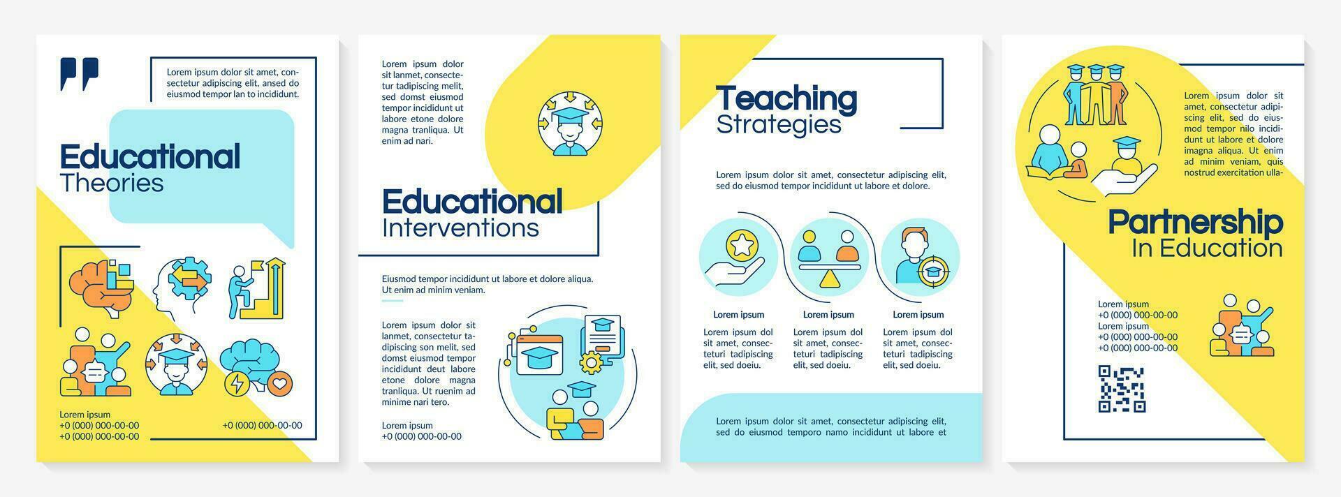 Multicolor creative learning theories brochure template, leaflet design with thin linear icons, 4 vector layouts.