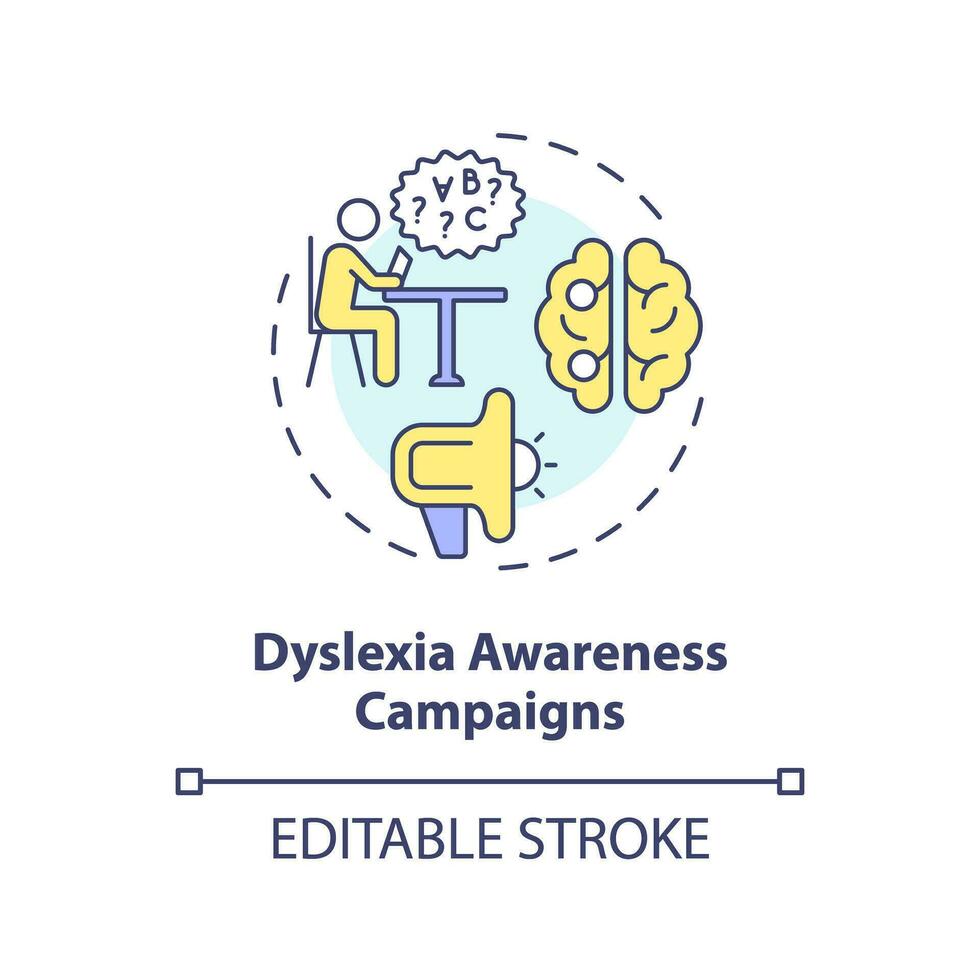 2D editable multicolor icon dyslexia awareness campaigns concept, simple isolated vector, dyslexia thin line illustration. vector