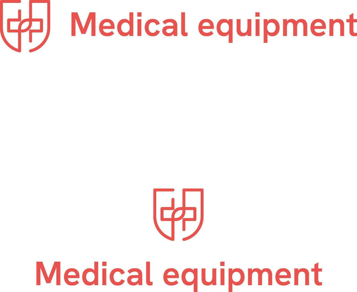 médico equipo negocio logo con marca nombre. proteger y médico cruzar icono. creativo diseño elemento. visual identidad. adecuado para médico, laboratorio, cuidado de la salud. vector