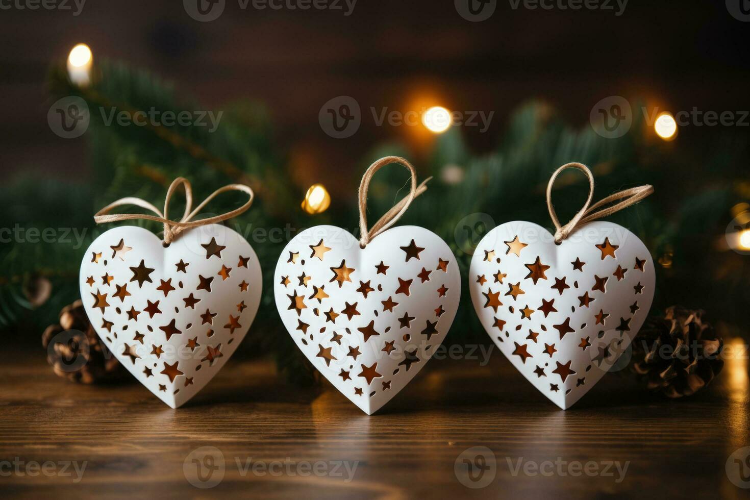 DIY holiday cards spread out on wooden table background with empty space for text photo