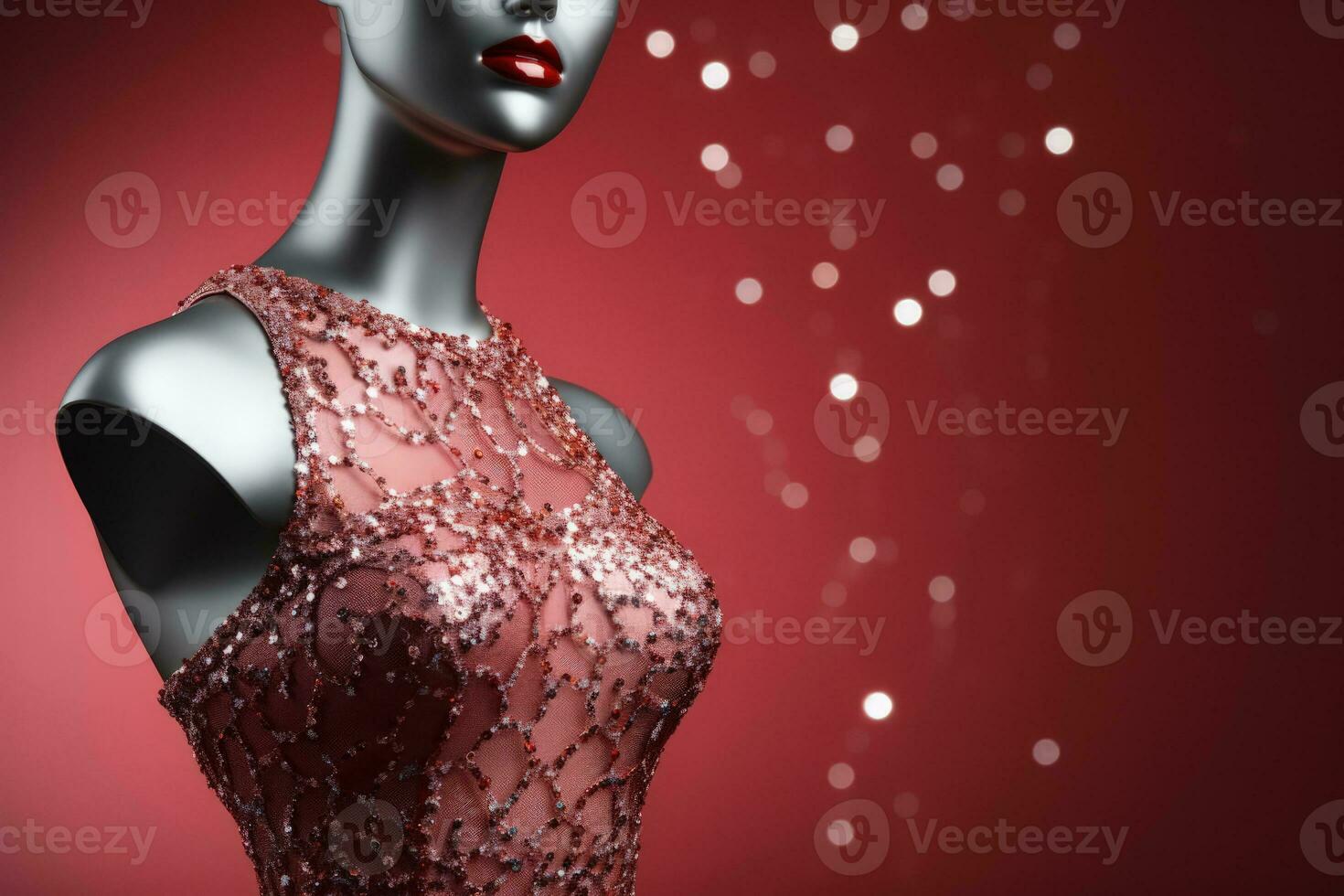 Mannequin adorned in sparkling holiday attire isolated on a gradient background photo