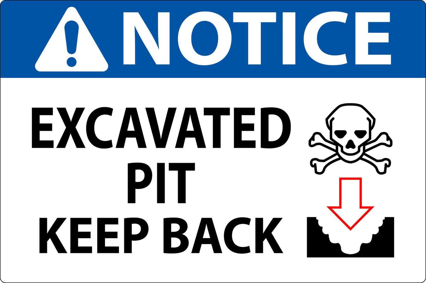 Notice Excavated Pit Sign Excavated Pit Keep Back vector