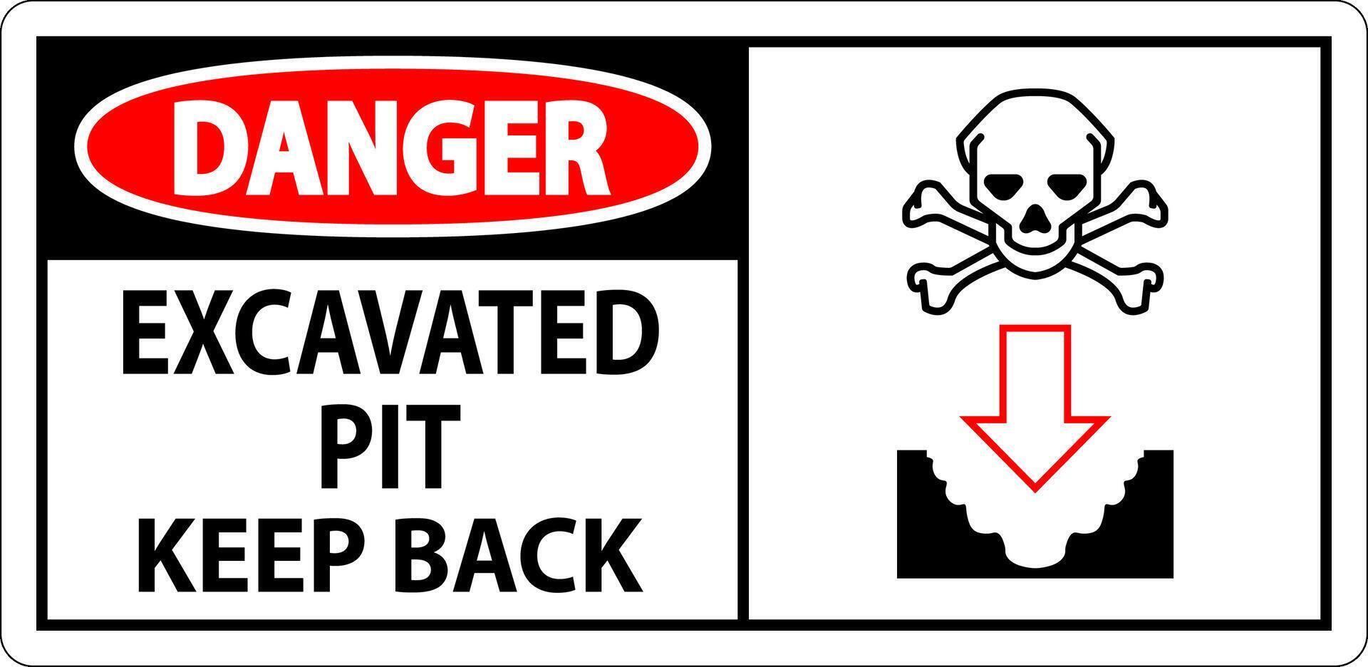 Danger Excavated Pit Sign Excavated Pit Keep Back vector