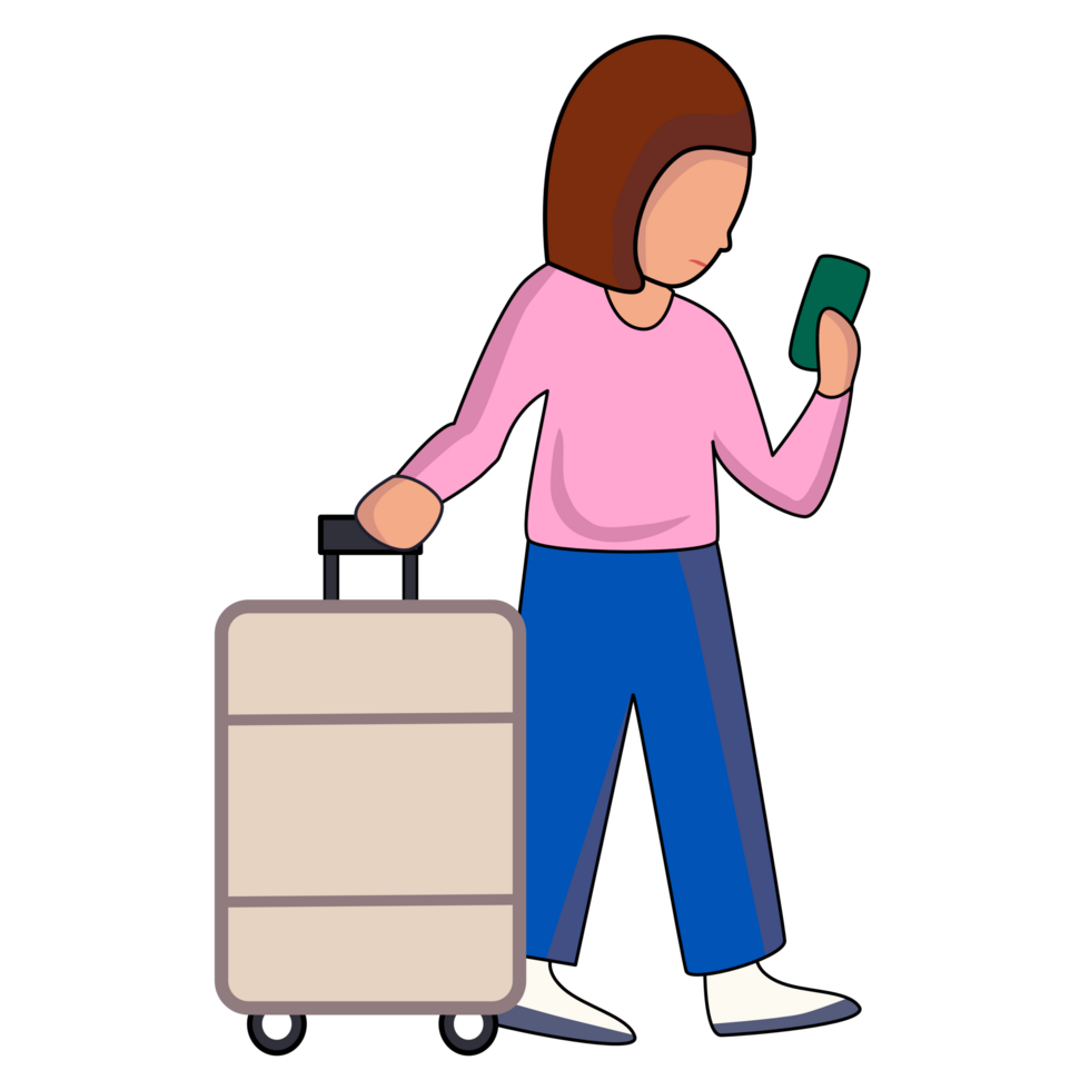 A woman with suitcases ready to travel. Tourist vacation png