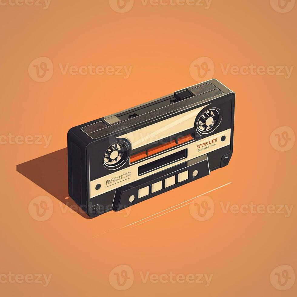 Old vintage audio cassette tape. Front, top view. Generative AI photo