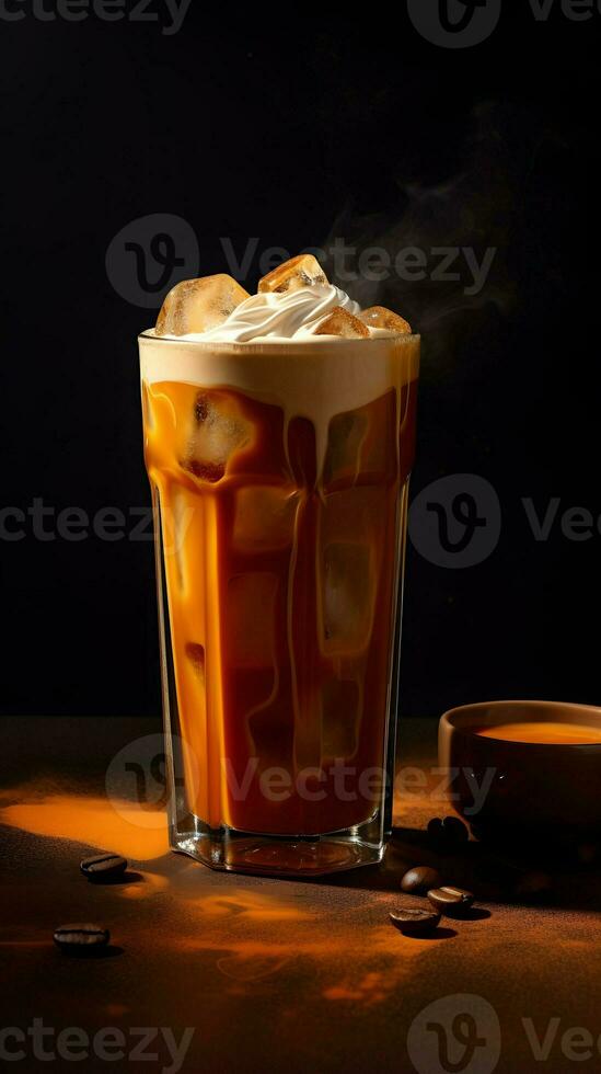 Pumpkin spice latte, iced coffee background photo, Generative AI photo