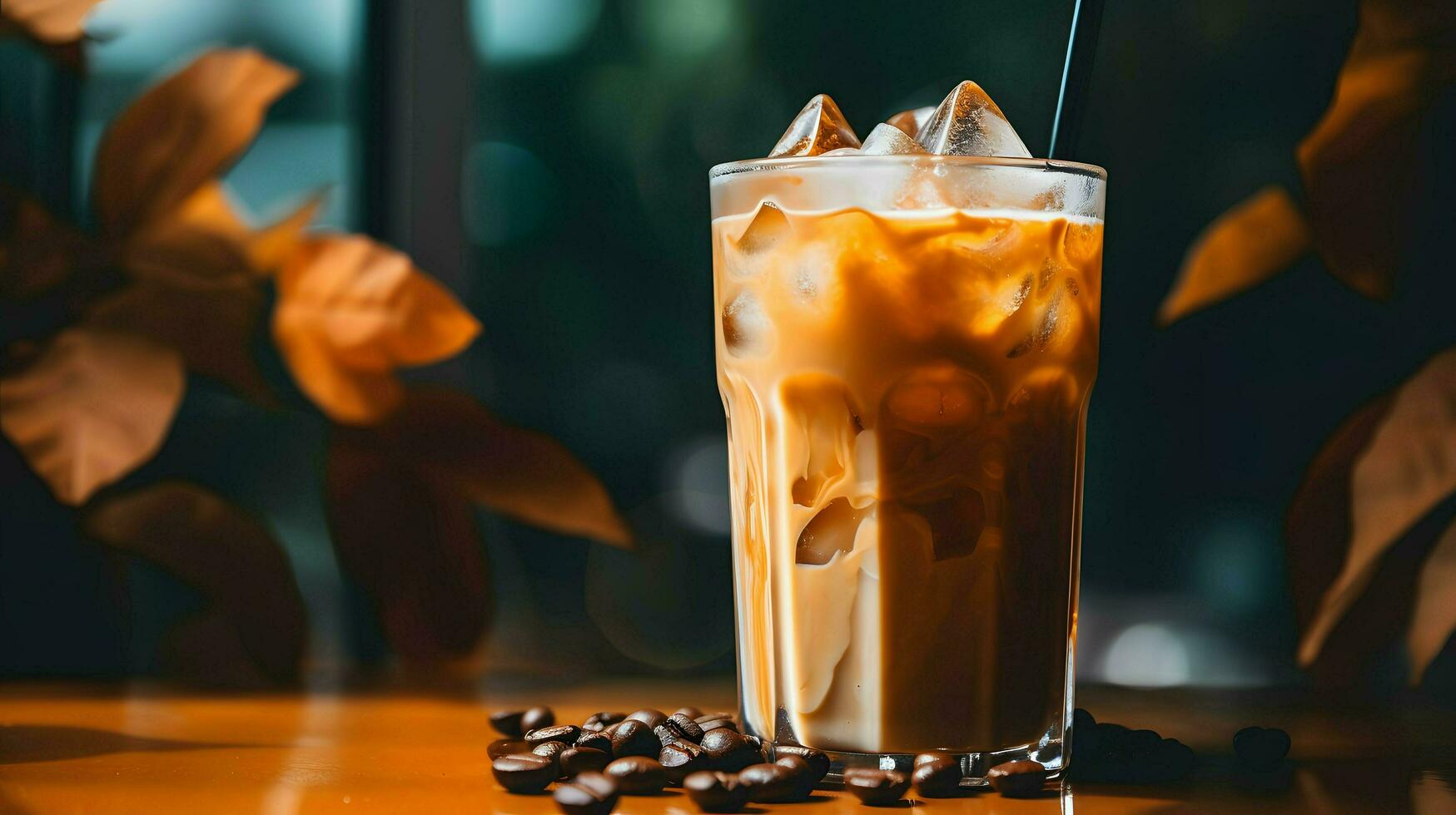 Pumpkin spice latte, iced coffee background photo, Generative AI photo