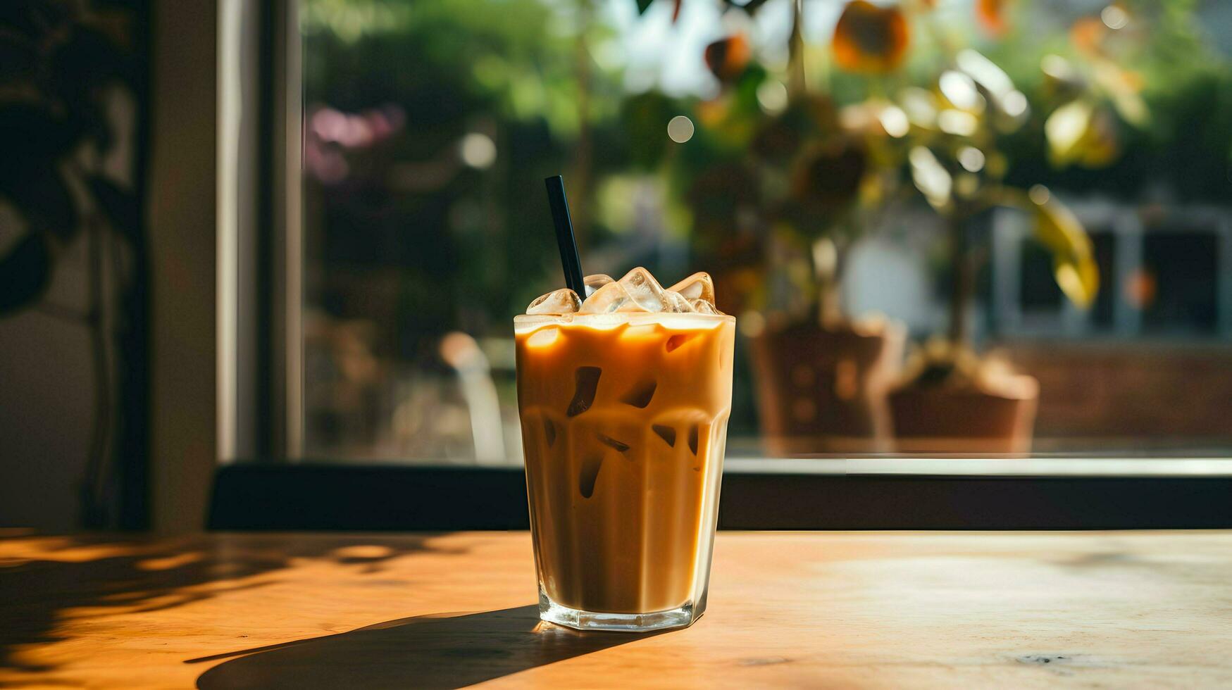 Pumpkin spice latte, iced coffee background photo, Generative AI photo
