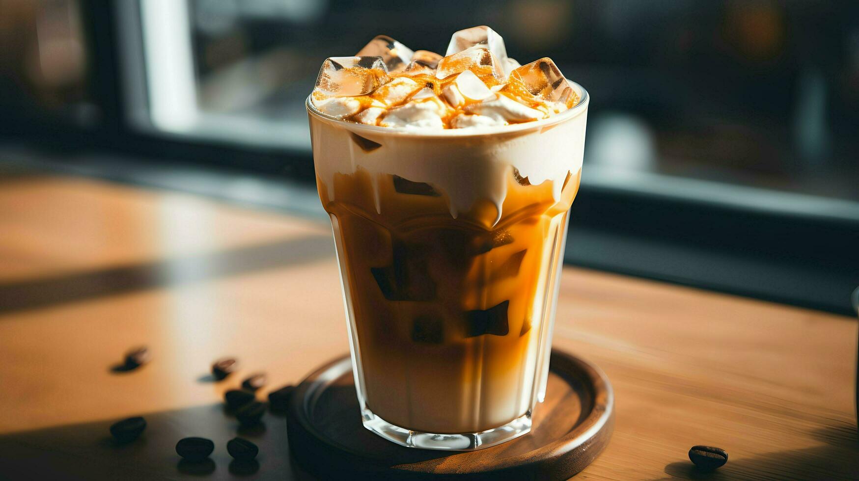 Pumpkin spice latte, iced coffee background photo, Generative AI photo