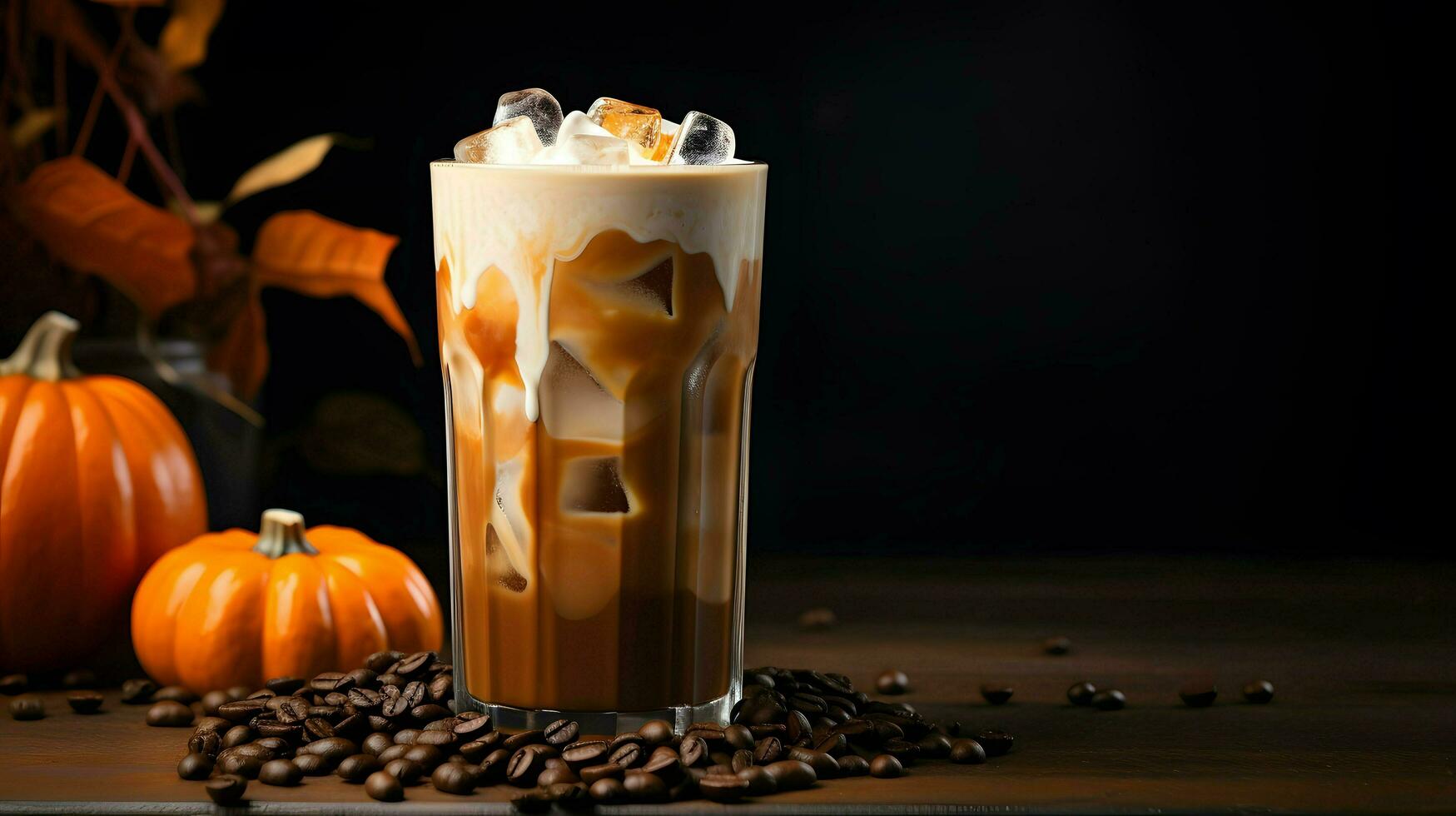 Pumpkin spice latte, iced coffee background photo, Generative AI ...