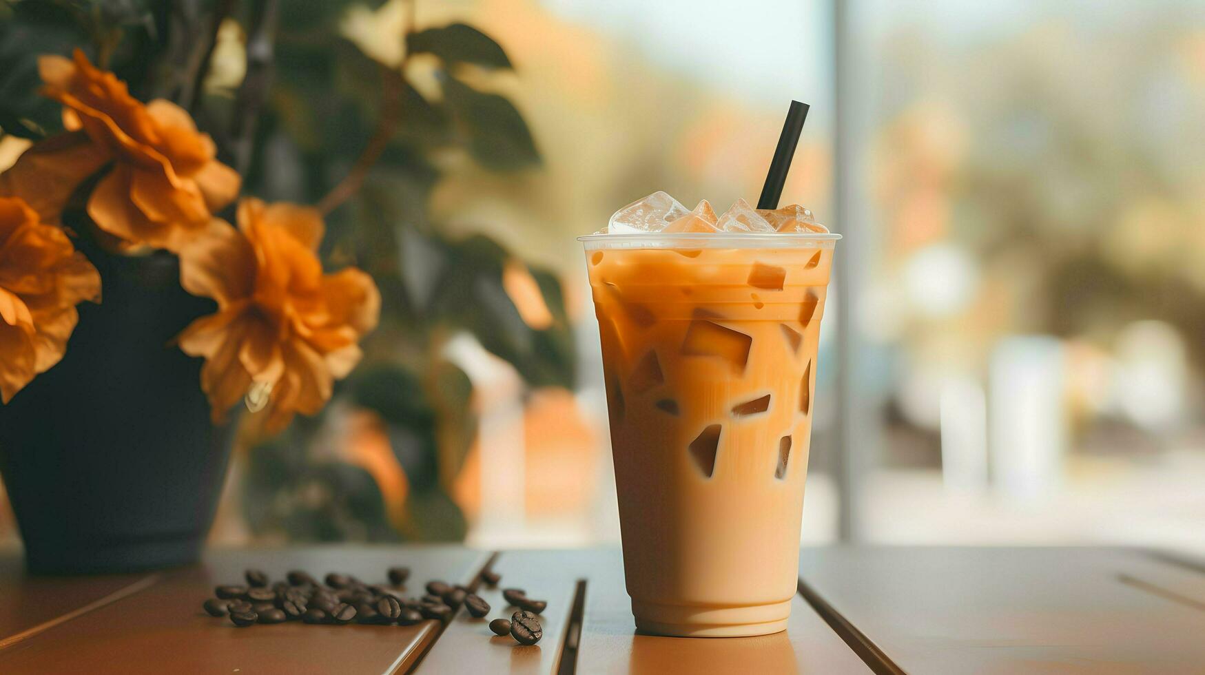 Pumpkin spice latte, iced coffee background photo, Generative AI photo