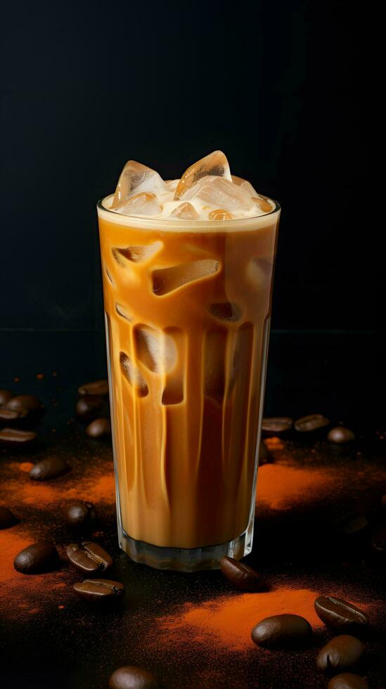 Pumpkin spice latte, iced coffee background photo, Generative AI photo