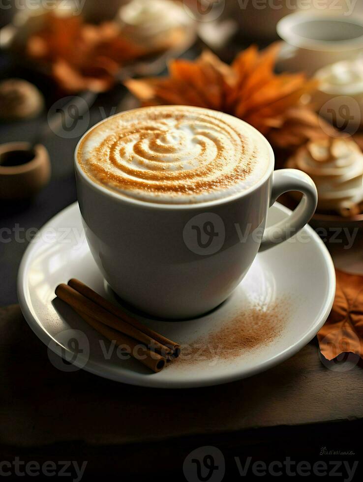 Pumpkin spice latte, iced coffee background photo, Generative AI photo