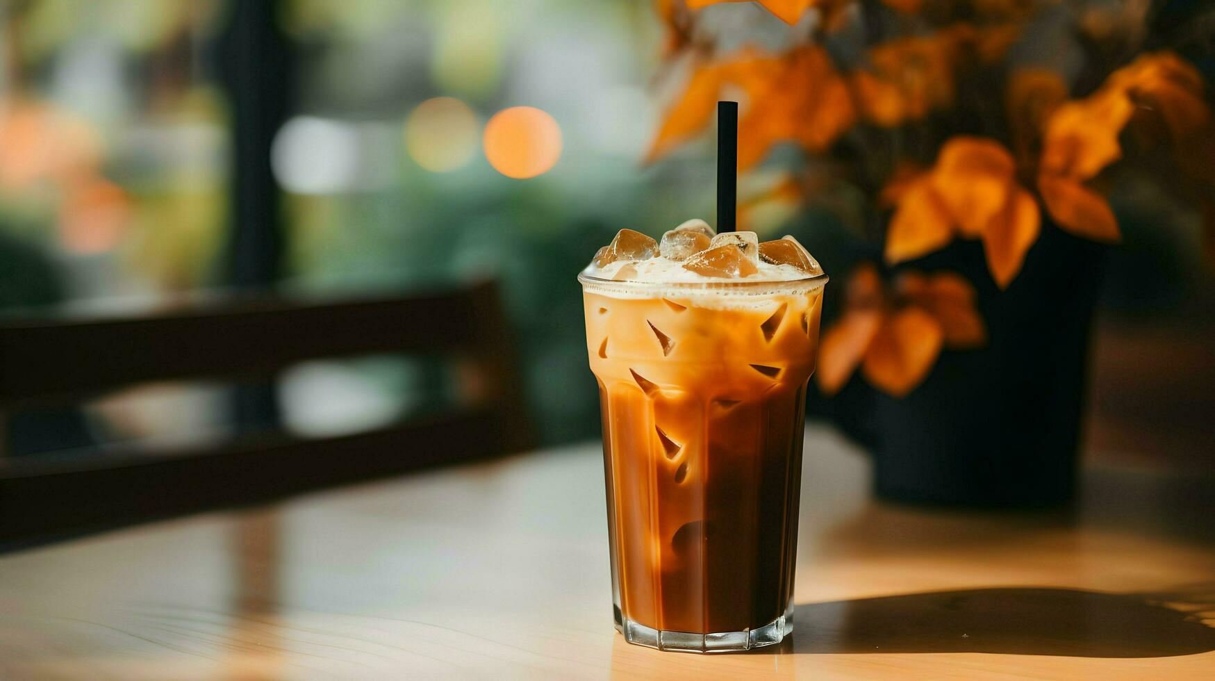 Pumpkin spice latte, iced coffee background photo, Generative AI photo