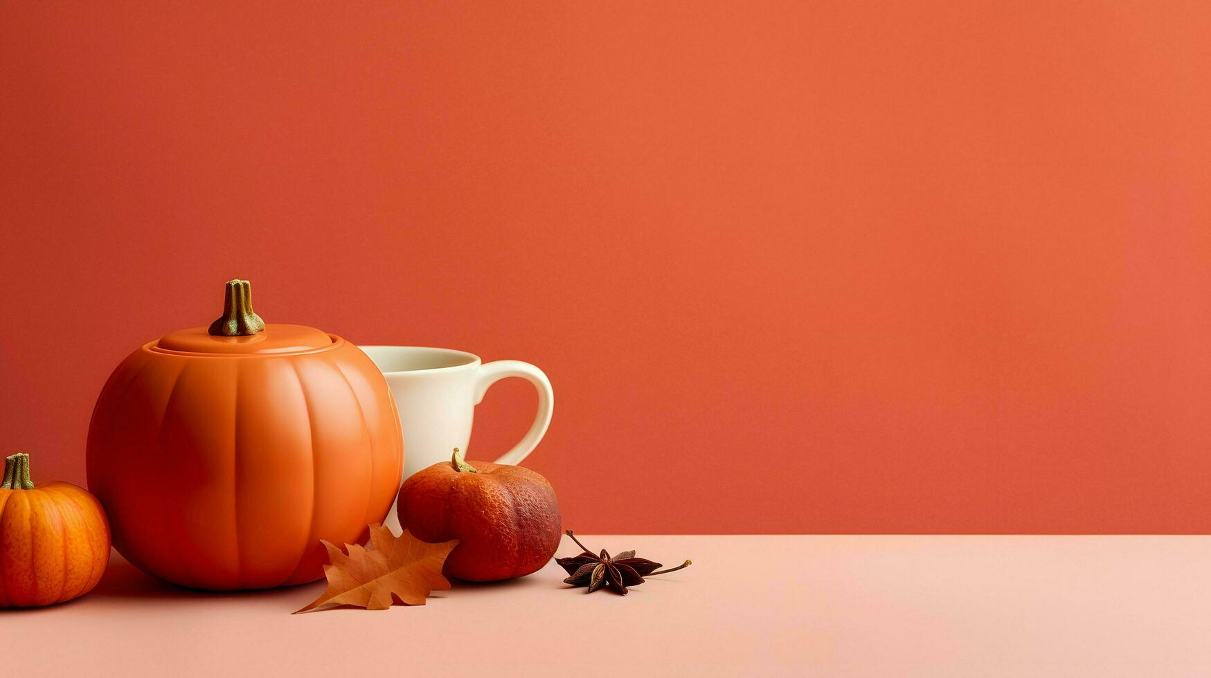 Pumpkin spice cup of tea stock photo, cozy teatime autumn drink, Generative AI photo