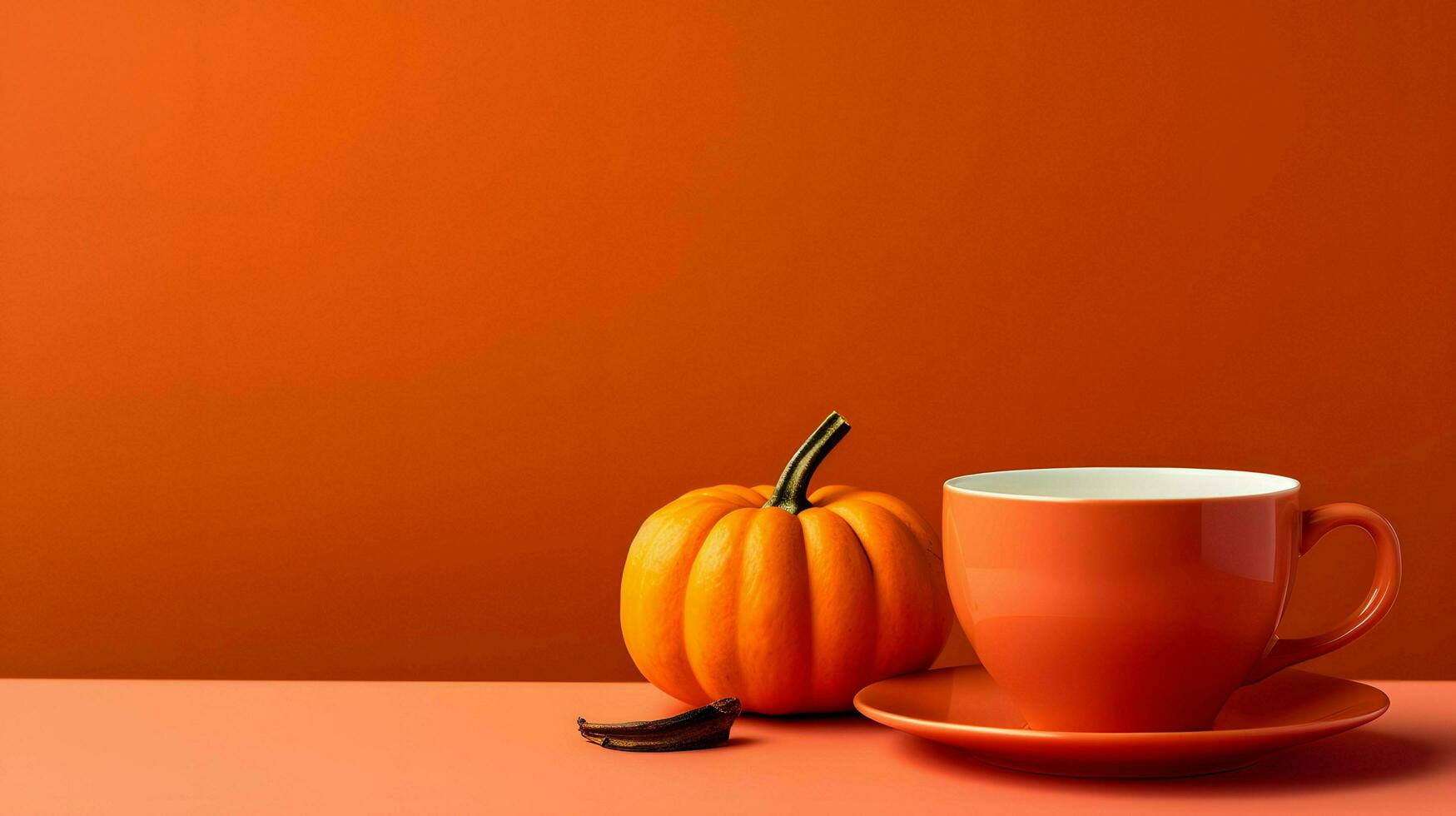 Pumpkin spice cup of tea stock photo, cozy teatime autumn drink, Generative AI photo
