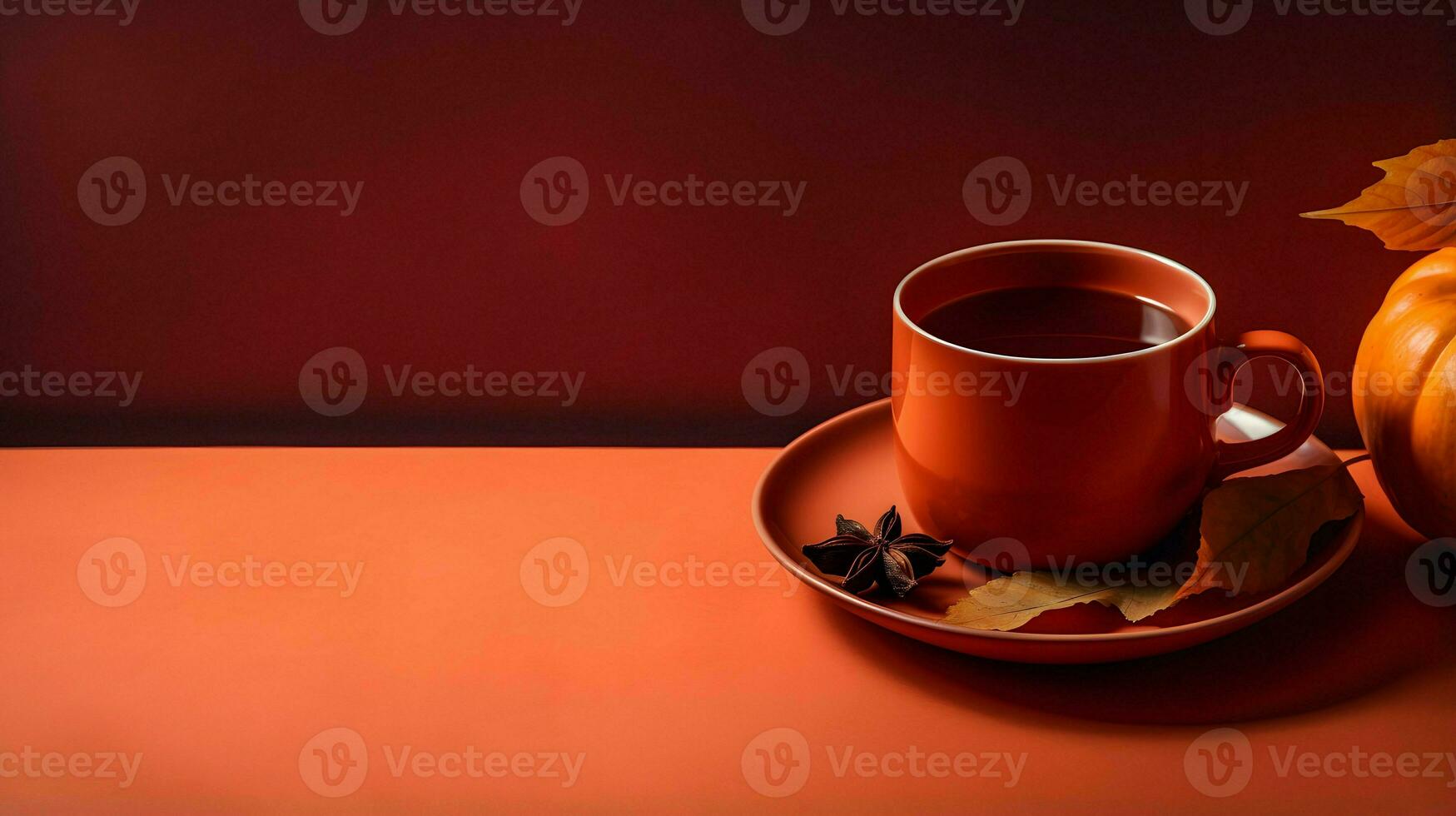 Pumpkin spice cup of tea stock photo, cozy teatime autumn drink, Generative AI photo