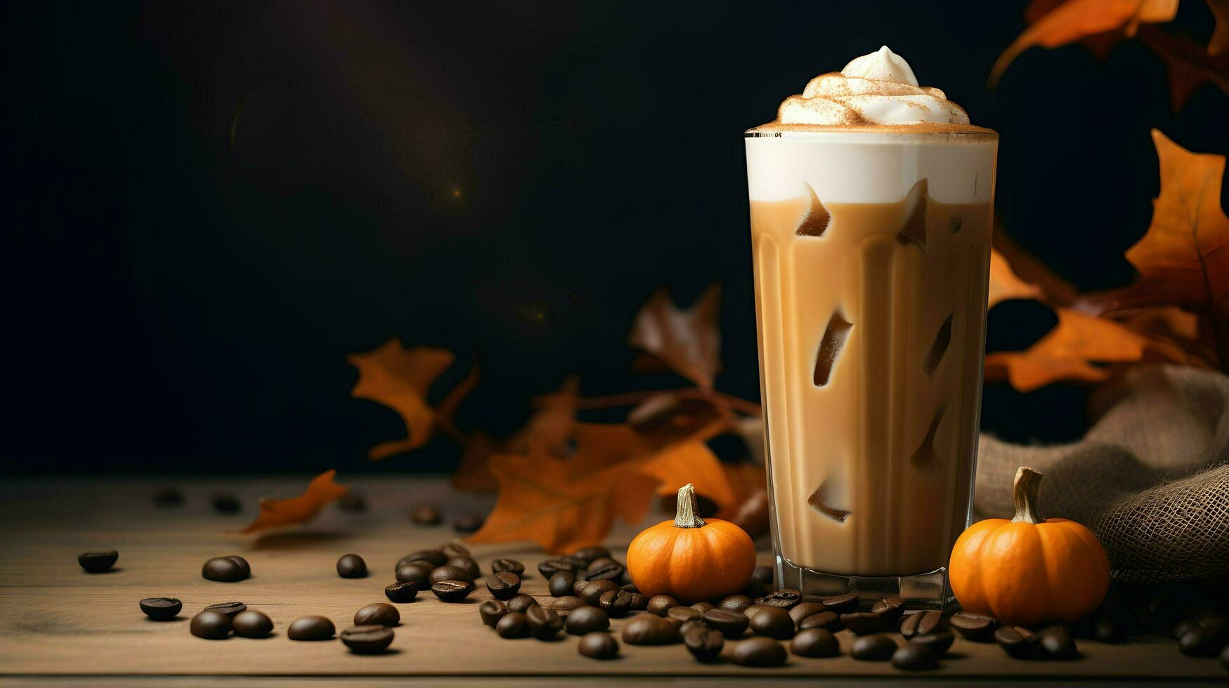 Pumpkin spice latte, iced coffee background photo, Generative AI photo