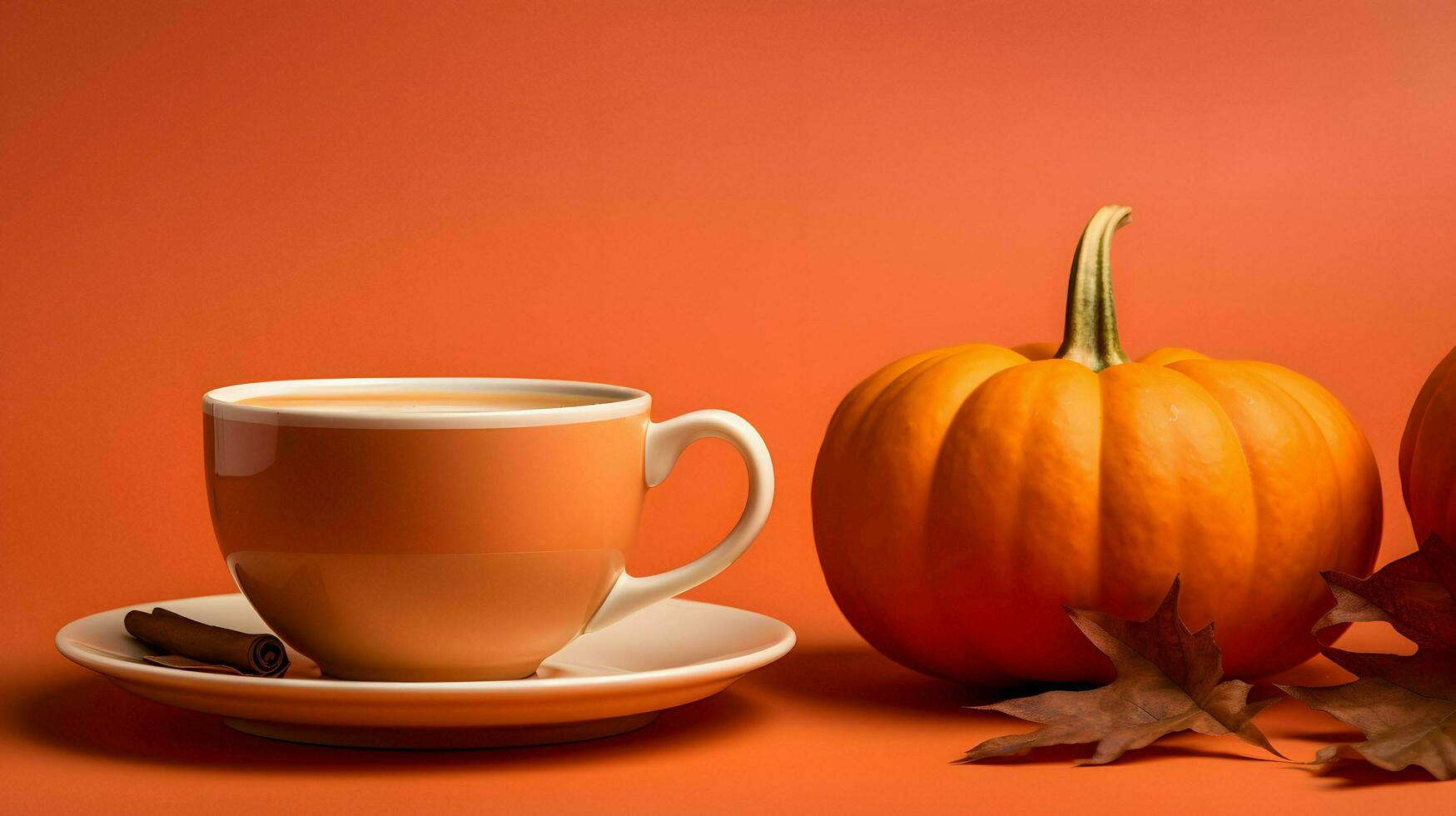 Pumpkin spice cup of tea stock photo, cozy teatime autumn drink, Generative AI photo
