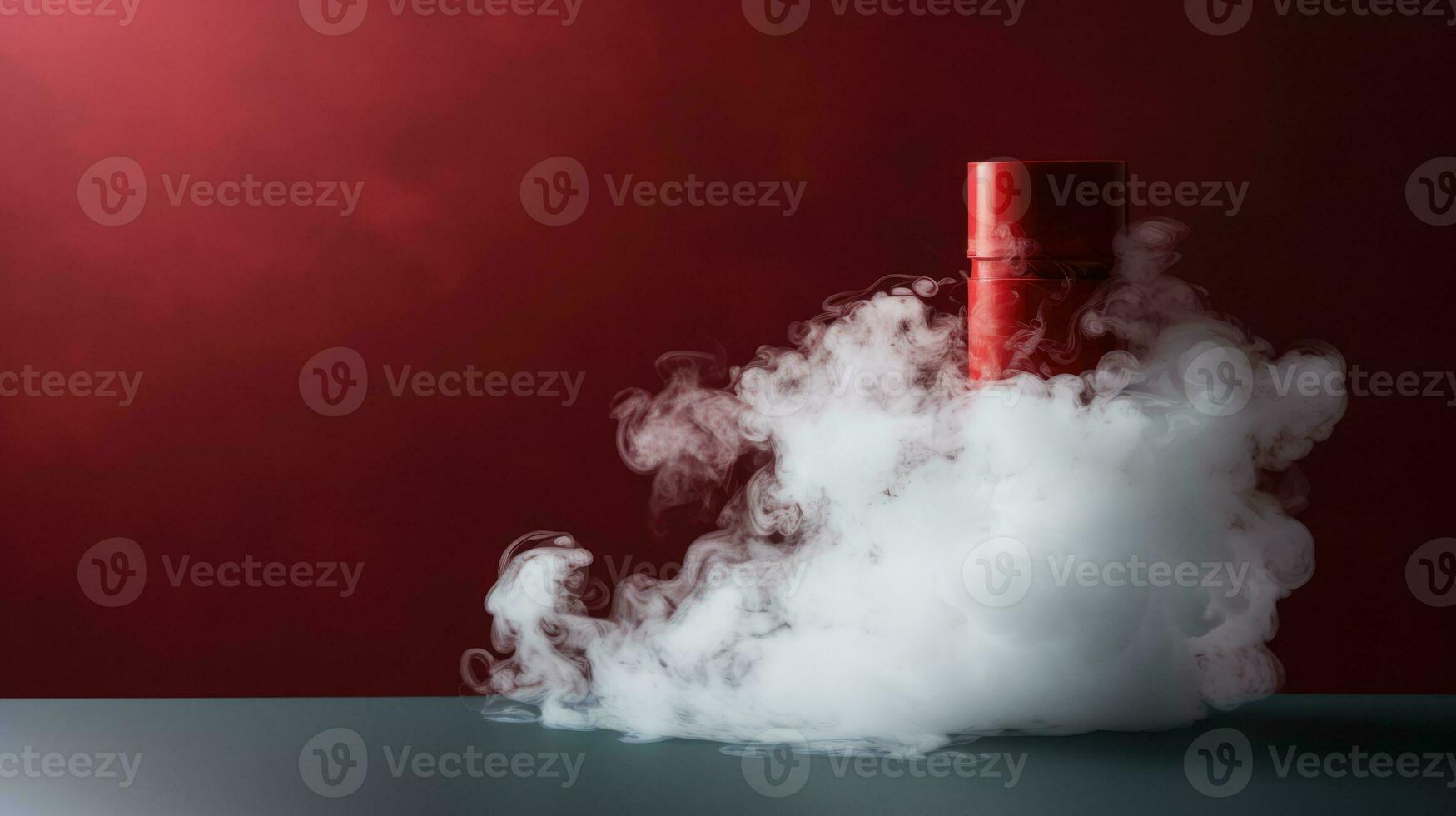 A steaming hot water pipe insulator in contrasting shades of fiery red and cloudy white background with empty space for text photo