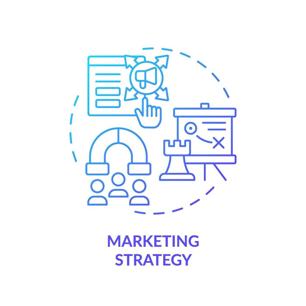 2D blue gradient icon marketing strategy concept, simple isolated vector, C2C thin line illustration. vector
