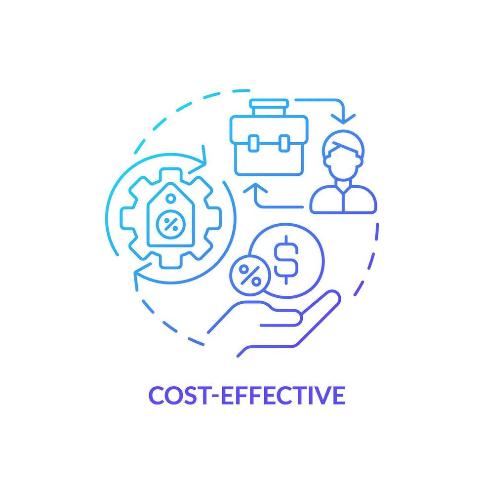 2D blue gradient icon cost effective concept, simple isolated vector, C2C thin line illustration. vector