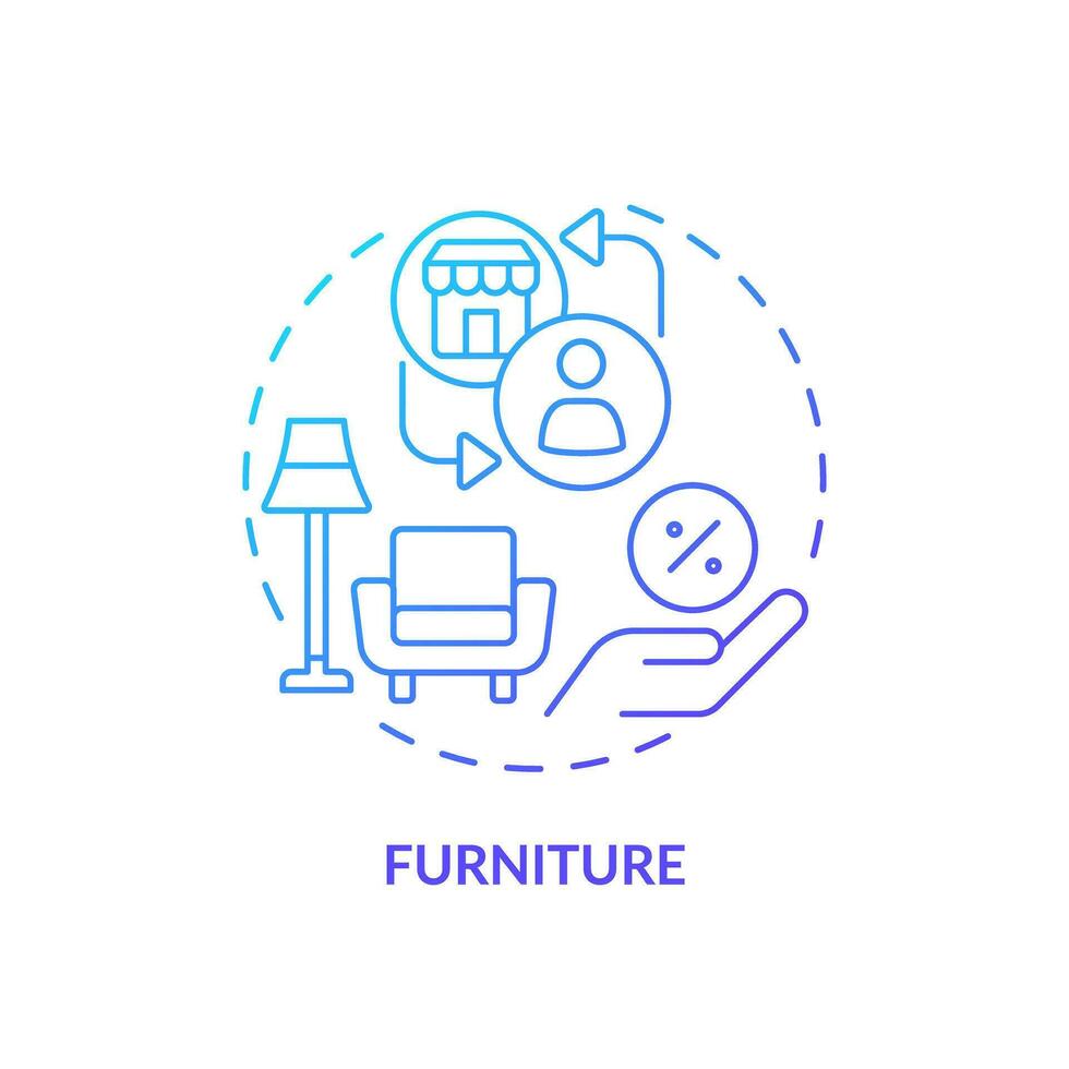 2D blue gradient icon furniture concept, simple isolated vector, C2C thin line illustration. vector