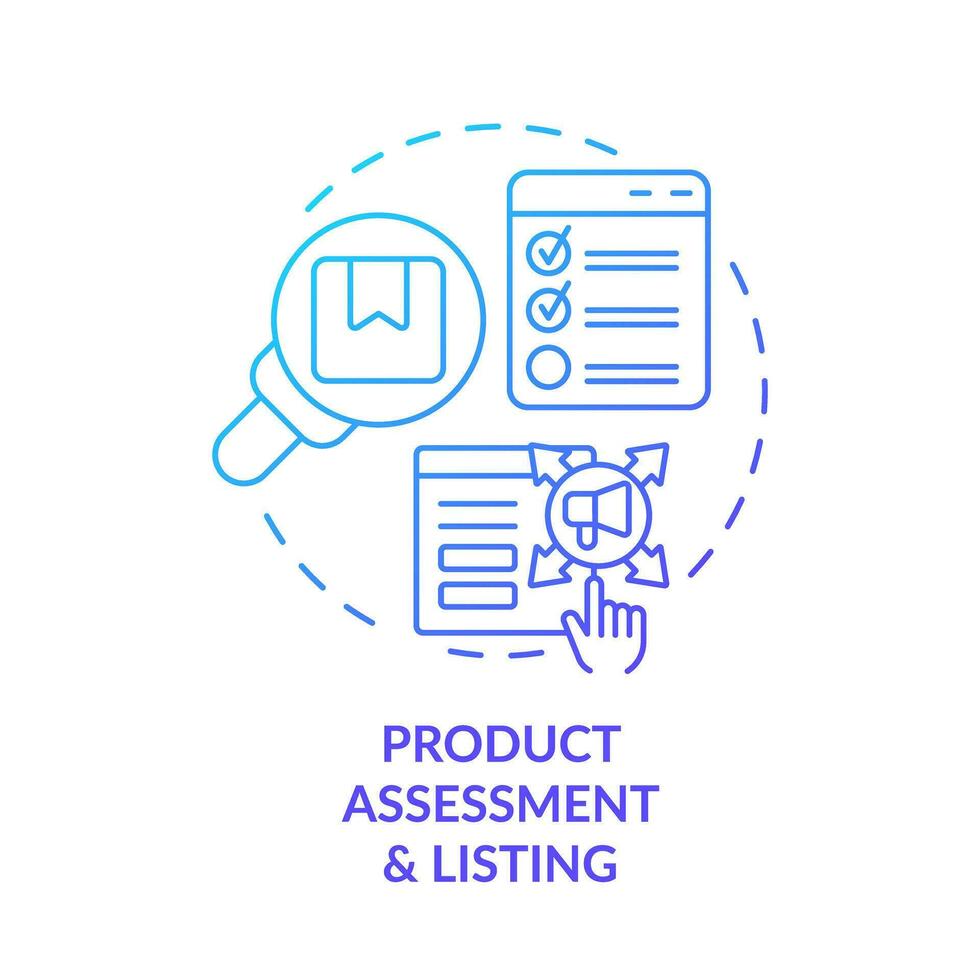 2D blue gradient icon product assessment and listing concept, simple isolated vector, C2C thin line illustration. vector