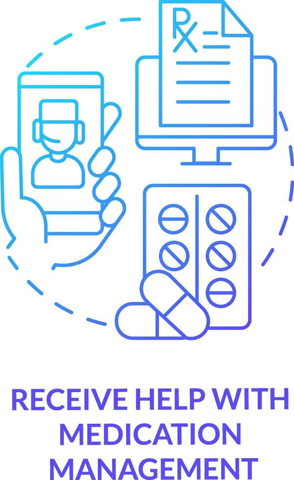 2D receive help with medication management thin line gradient icon concept, isolated vector, blue illustration representing online therapy. vector
