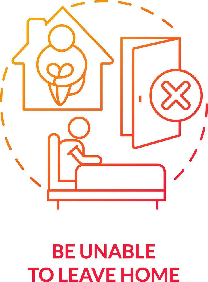 2D be unable to leave home thin line gradient icon concept, isolated vector, red illustration representing online therapy. vector