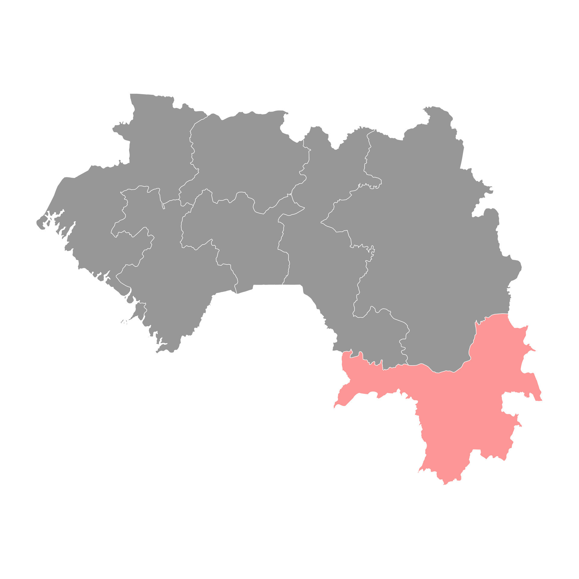 Nzerekore region map, administrative division of Guinea. Vector