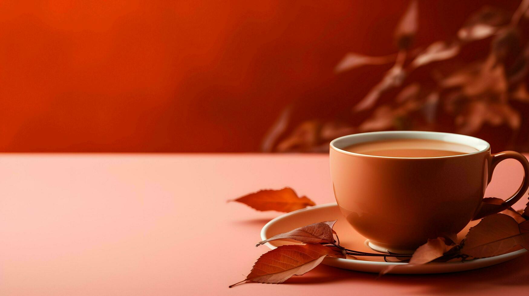 Pumpkin spice cup of tea stock photo, cozy teatime autumn drink, Generative AI photo