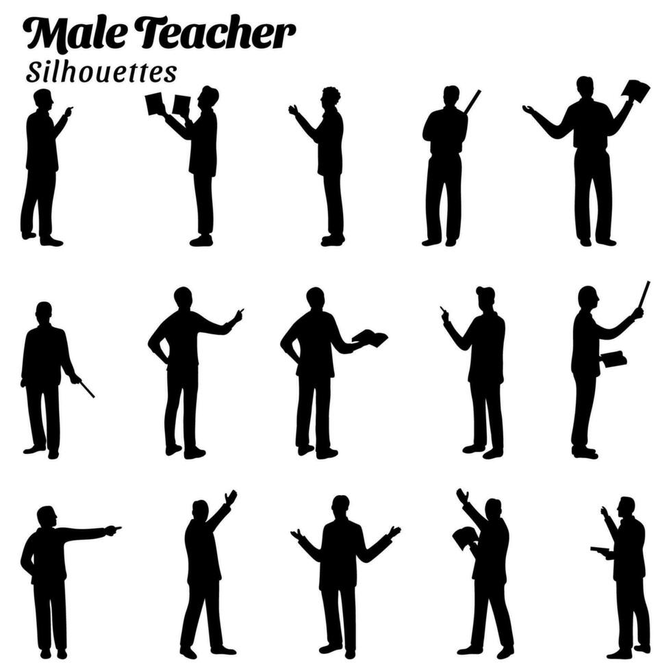 Set of illustrations of male teacher silhouettes vector