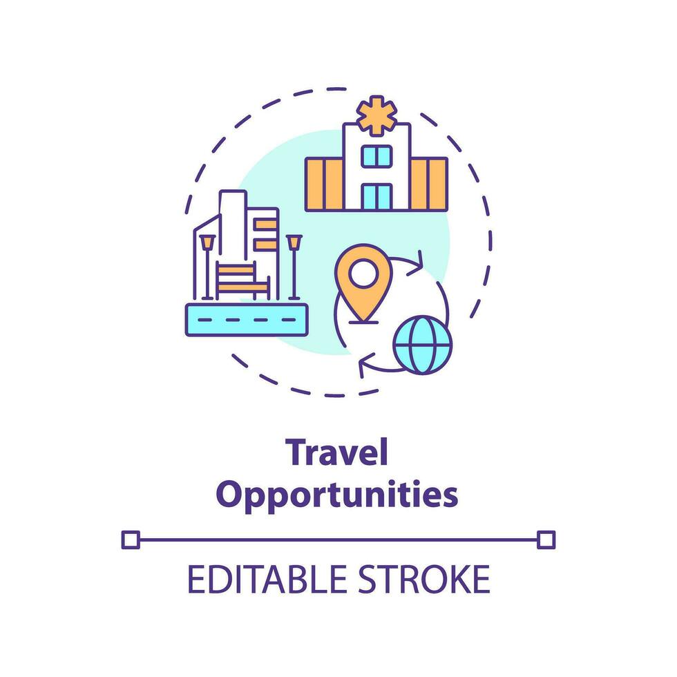 2D editable multicolor travel opportunities icon, simple isolated vector, medical tourism thin line illustration. vector