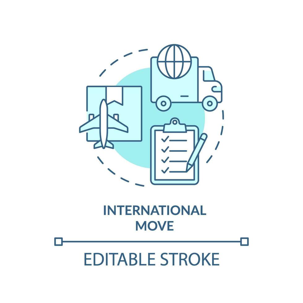 2D editable international move icon representing moving service, monochromatic isolated vector, blue thin line illustration. vector