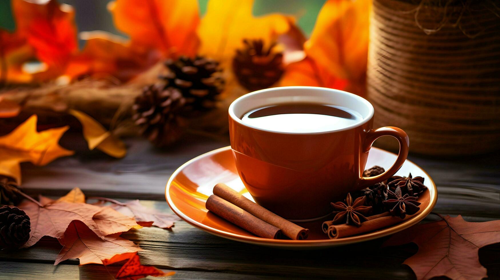 calabaza especia taza de té valores foto, acogedor la hora del té otoño beber, generativo ai foto