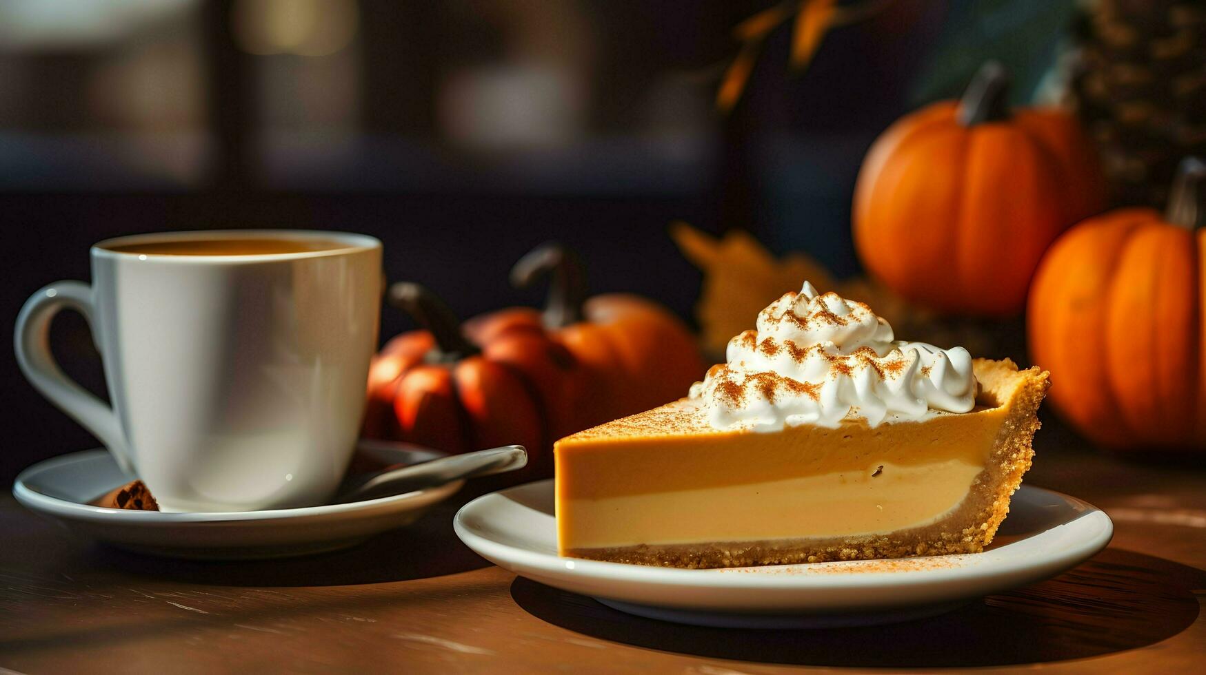 Pumpkin Pie background, coffee time, Generative AI photo